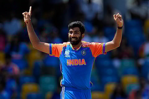 Jasprit Bumrah celebrates Najibullah Zadran's wicket
